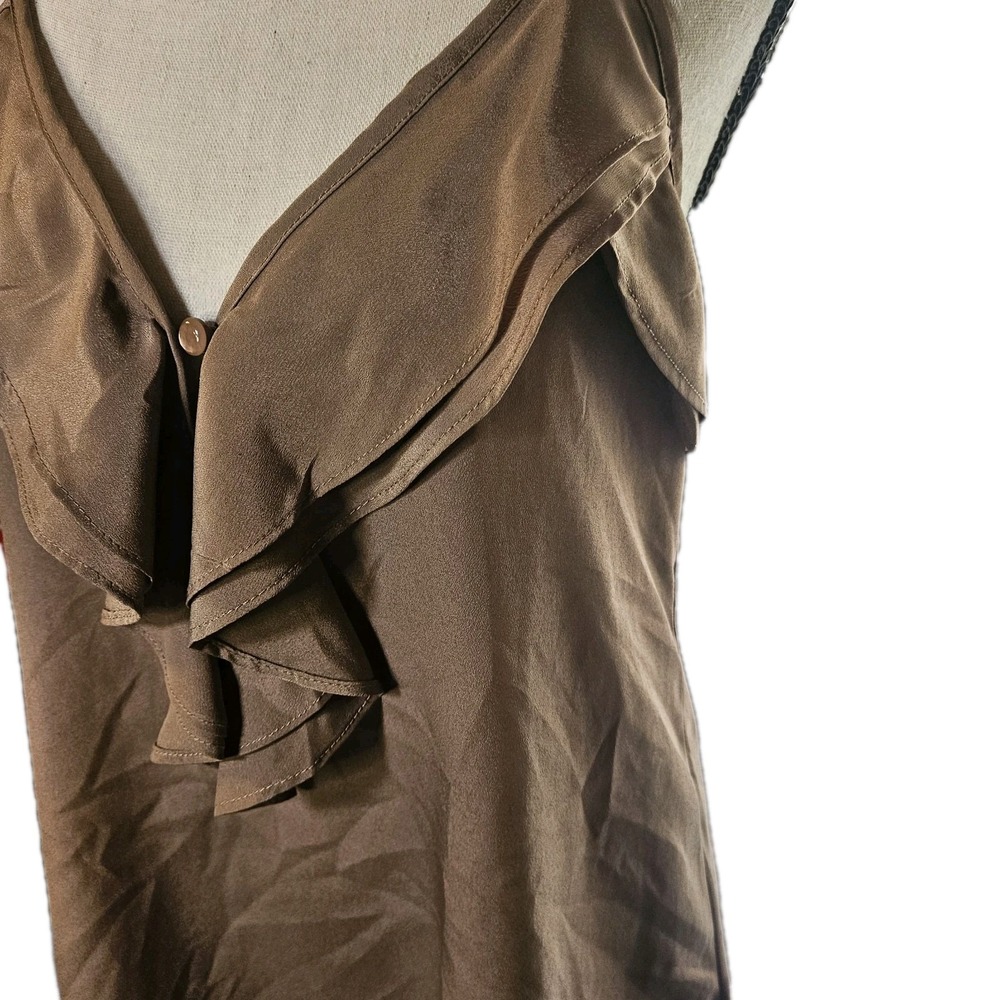Papaya Women Brown Satin Ruffle V-Neck Tank Top 90s Retro 1-01185 M